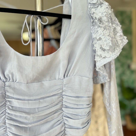 Free People Dream Of You Top Light Blue Long Sleeve Lace Sz XS - Picture 7 of 9